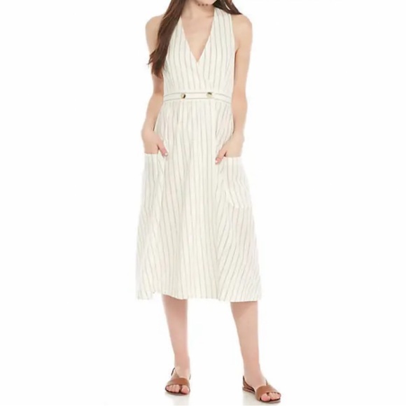 Free People Dresses & Skirts - Free people milkmaid dress sleeveless striped wrap midi shift ivory black size S